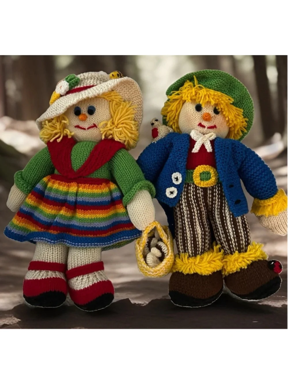 Hand Made Knitted and Crochet Boy and Girl Scare Crows Dolls Harvest Time